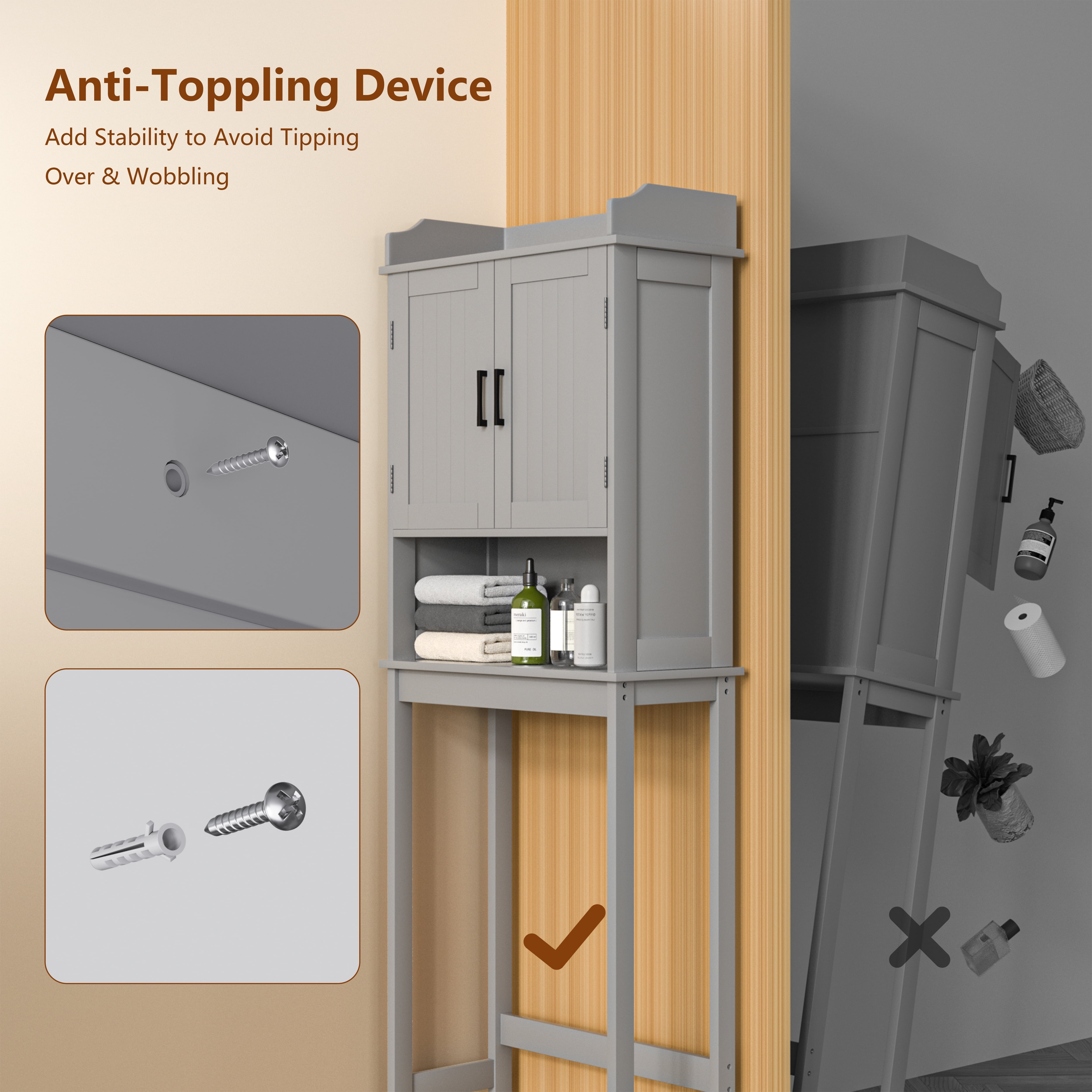 VEIKOUS Over the Toilet Storage Cabinet W/ Adjustable Shelves, Bathroom Space Saver Cabinet, Grey