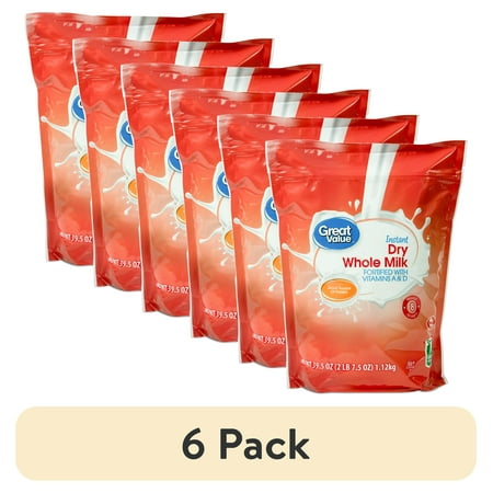 (6 pack) Great Value Instant Dry Whole Milk 39.5 oz Bag Makes 8 Quarts 32 Servings per Container