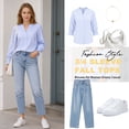 thumbnail image 6 of VDJ Button Down Shirts for Women 3/4 Sleeve V Neck Dressy Blouses Summer Fall Blue Striped Classic Tops Fashion Clothing Size XL, 6 of 12