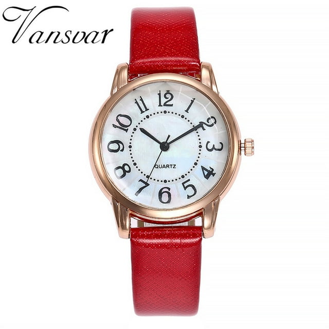 Reloj de cuarzo para mujer, relojes para mujer vansvar Reloj de pulsera analógico con correa de cuero de cuarzo informal para mujer Reloj de cuarzo