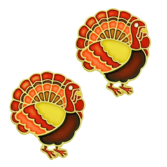 Thanksgiving Turkey Enamel Lapel Pins Set of 2 – Gold Plated Fall Harvest Pins for Holiday Outfits, Hats & Bags
