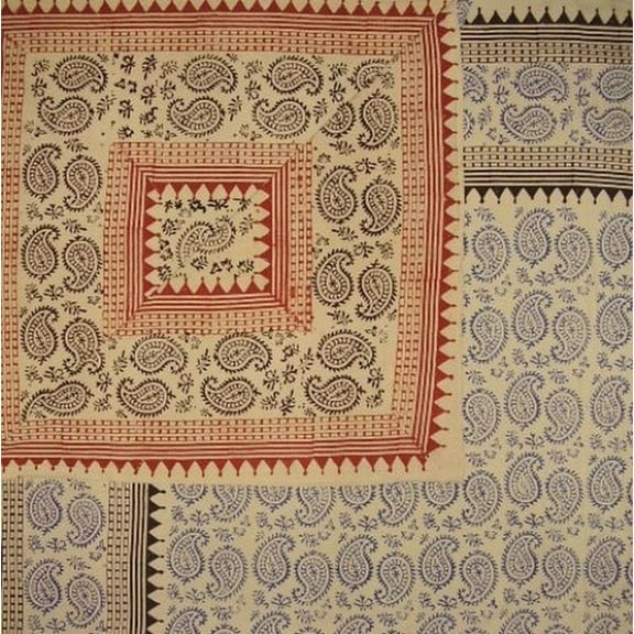 Paisley Block Print Reversible Duvet Cover Cotton  92" x 88" Fits Full-Queen Multi Color