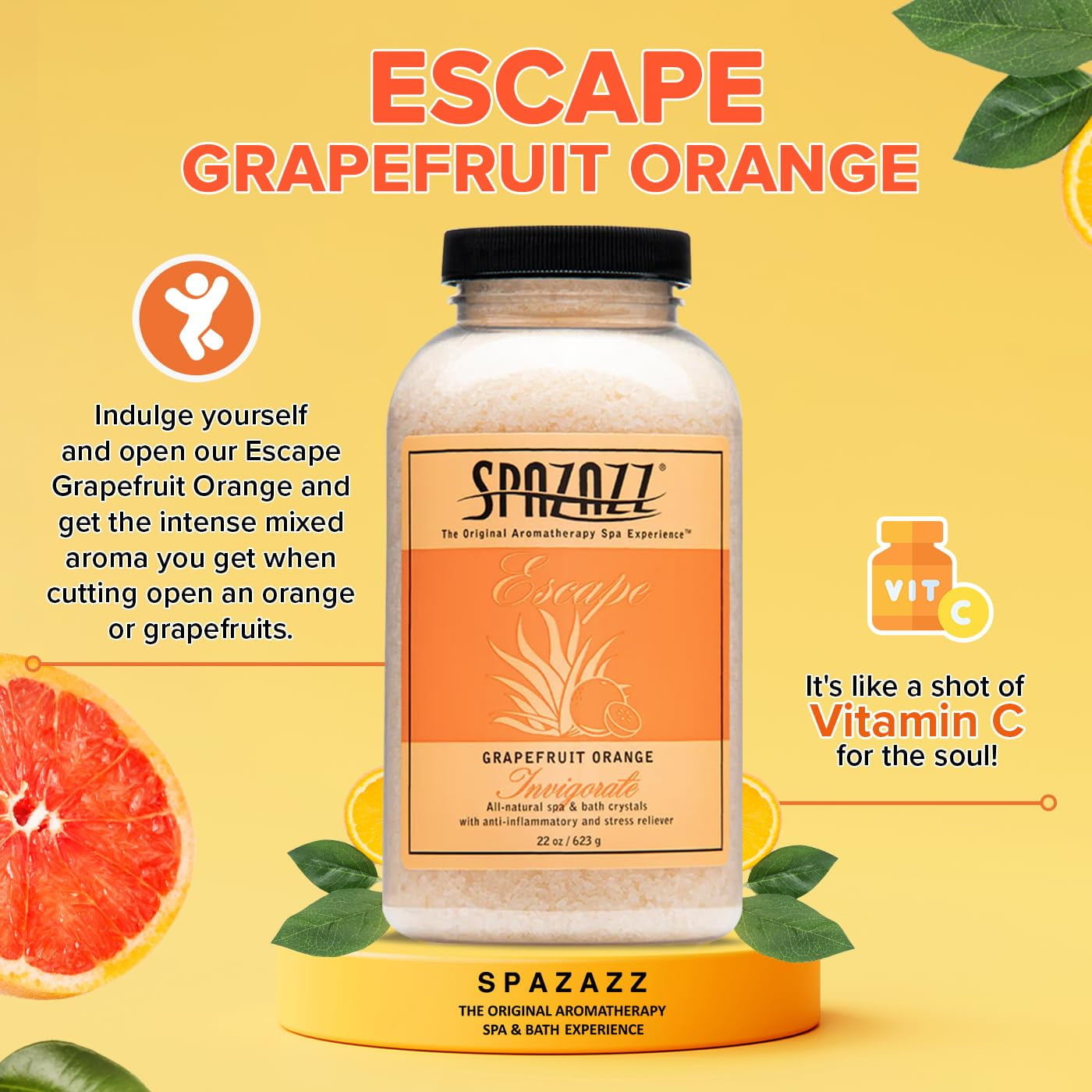 Spazazz SPZ-111 22 oz Aromatherapy Spa & Bath Crystals, Grapefruit Orange Invigorate