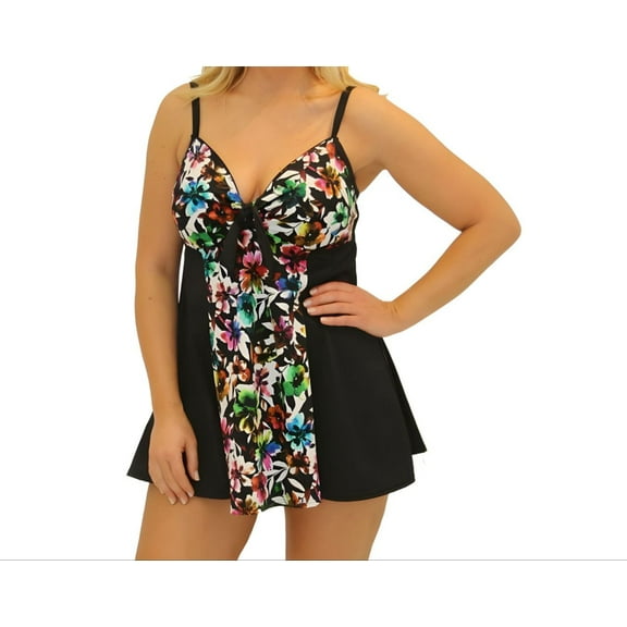 FIT 4 UR Women's A-Line Dress Shaped One Piece Swimsuit, Black, 20