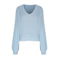 thumbnail image 5 of Yuzhih Cropped Sweater for Women V Neck Lantern Sleeve Oversized Knitted Pullover 2024 Fall Sweaters Tops, 5 of 6