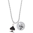 thumbnail image 1 of Delight Jewelry Silvertone Card Suit - Black Spade Silvertone Script Initial Disc - H - Charm Necklace, 20"+3", 1 of 4