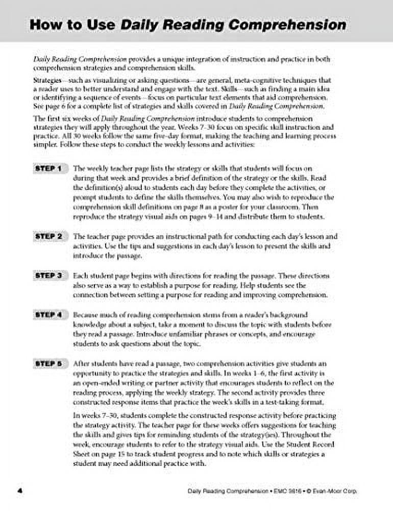 Evan-Moor Daily Reading Comprehension Book, Teacher's Evan-Moor Daily Reading Comprehension Book, Teacher's