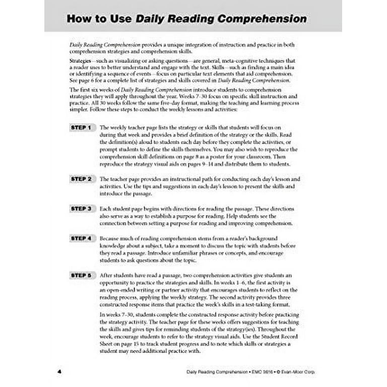 Evan-Moor Daily Reading Comprehension Book, Teacher's Addition, Grade 6