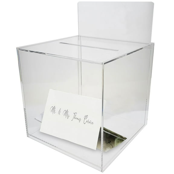 OnDisplay 10" Luxe Acrylic Clear Wedding Card Money Box w/Hinged Lid and Removable Sign (Clear)