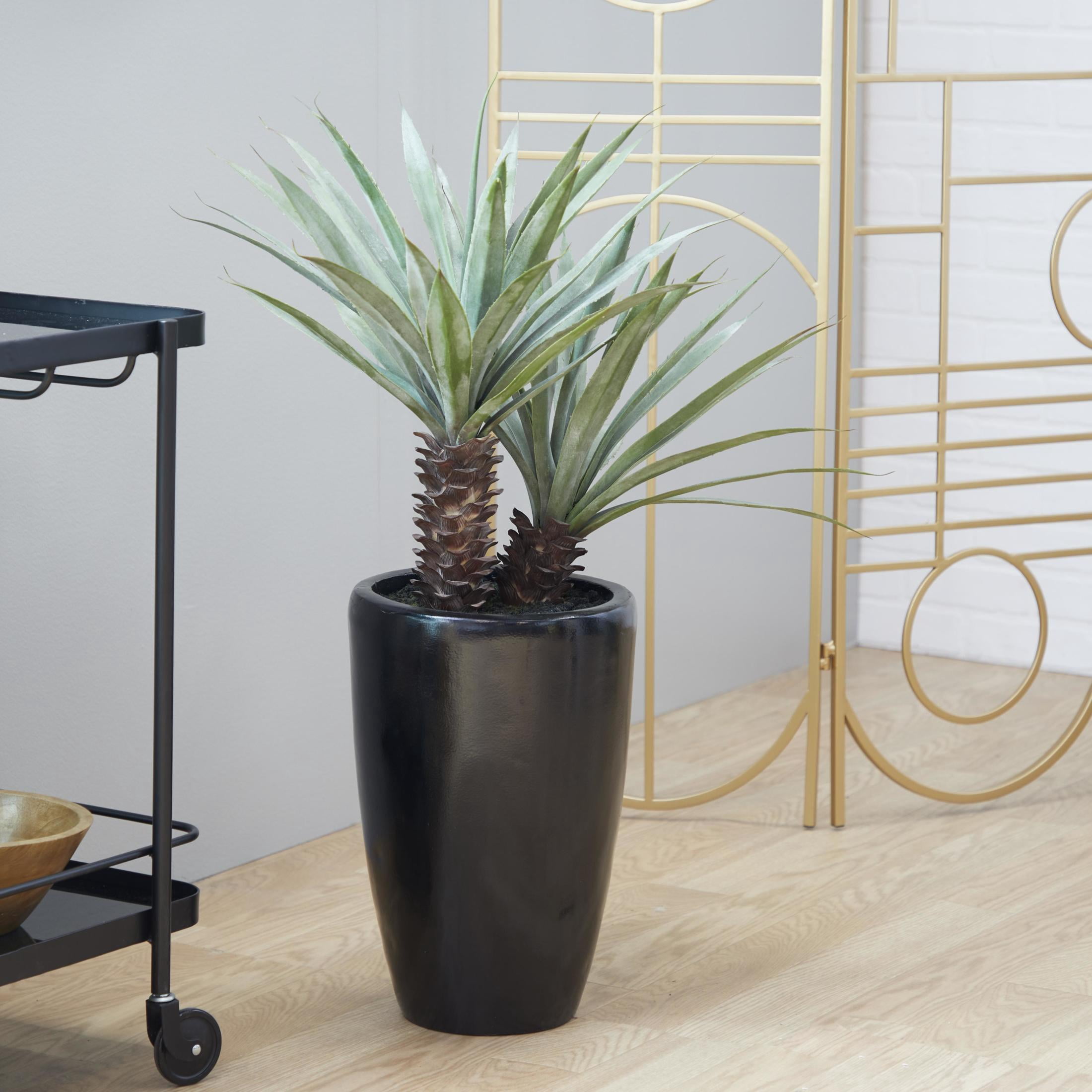 DecMode 37" Artificial Dracaena Plant in Realistic Leaves and Black Fiberglass Pot