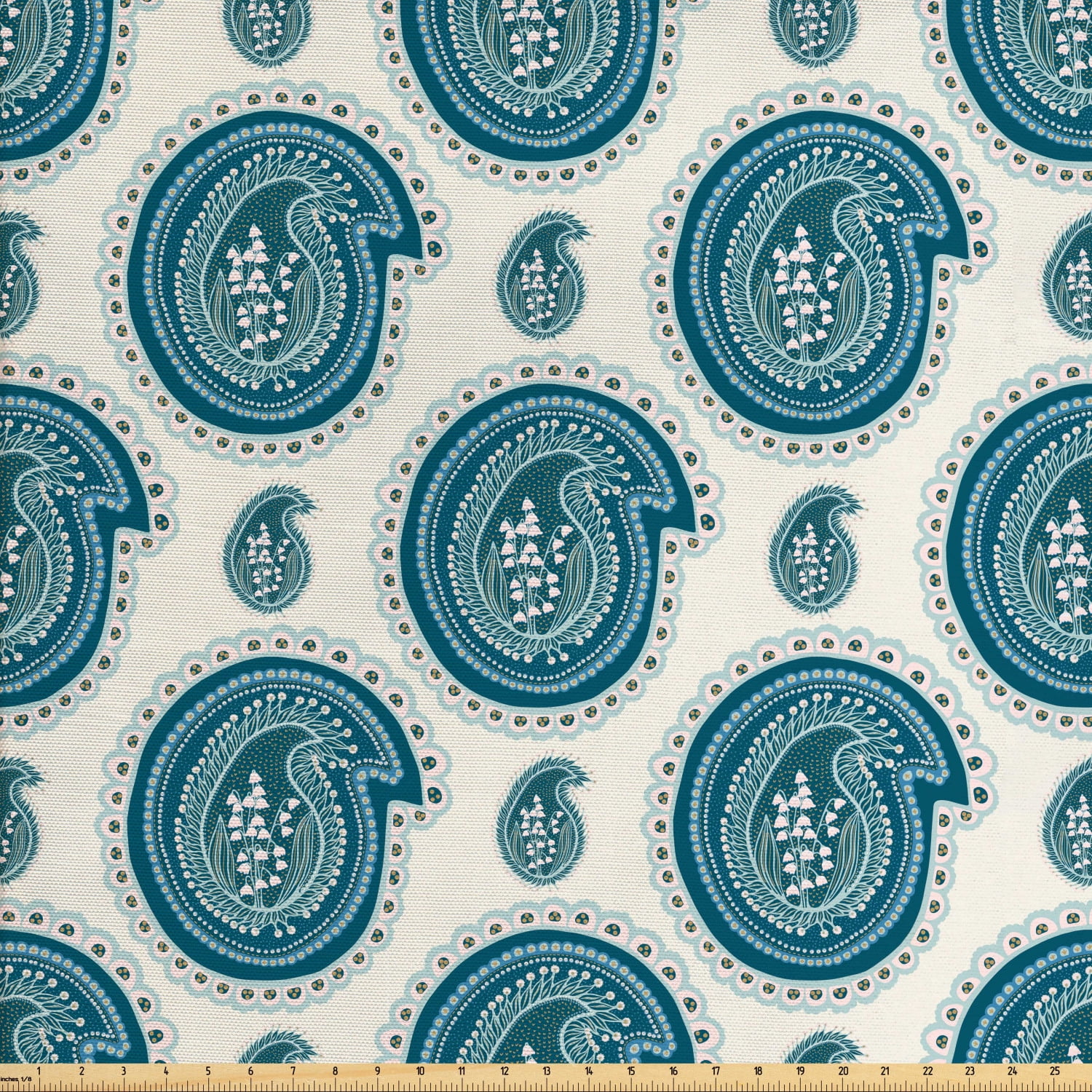 Oriental Sofa Upholstery Fabric by the Yard, Floral Theme Hand Drawn