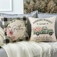 thumbnail image 4 of Buffalo Plaid Pink Flower Pillow Covers 16x16 Set of 4 Summer Farmhouse Eucalyptus Leaves Decorations Truck Vase Bless Our Home Linen Cushion Case Gifts for Home Decor, 4 of 6