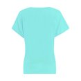 thumbnail image 4 of Women's V Neck T Shirts Casual Rolled Short Sleeve Side Split Summer Tops Loose Fit, 4 of 5