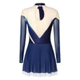thumbnail image 4 of SiiRoh Women's Sparkly Rhinestone Figure Skating Dress Long Sleeve Keyhole Back Lyrical Dance Dress Navy Blue L, 4 of 6