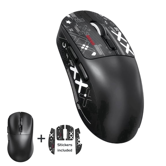 Ultra-Lightweight Wireless Gaming Mouse with Decorative Stickers, 59g Tri-Mode Rechargeable Mouse, 1000Hz Polling Rate, Ergonomic Design for Gaming, Work, Laptop & PC, Black