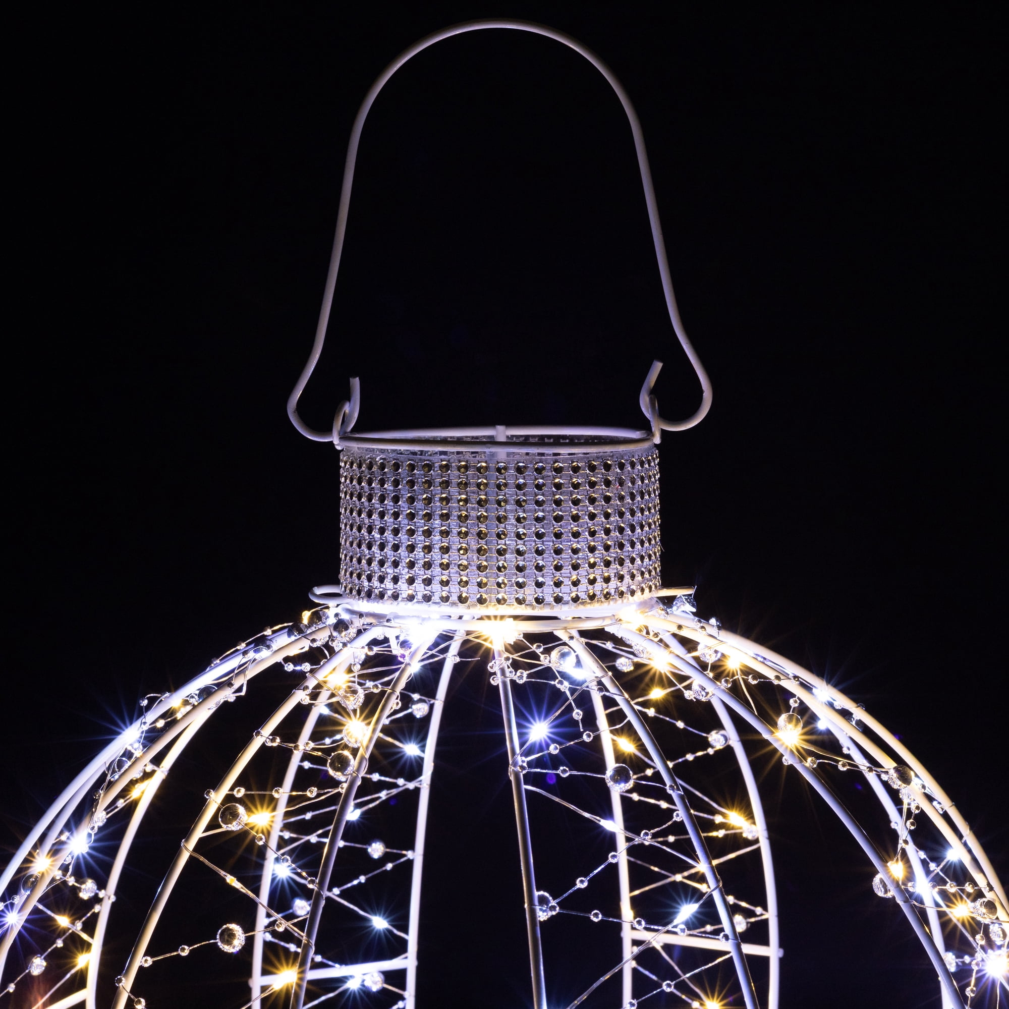 LED Lighted Bead 3-D Ball Ornament Christmas Outdoor Decoration - 15" - Candlelight Clear