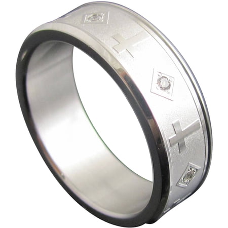 CZ Brushed and Polished Stainless Steel Cross Ring