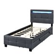 thumbnail image 4 of Modern Twin Upholstered Platform Bed With Led Frame And 2 Storage Options, Gray Linen Size Drawers For A Relaxing Bedroom Atmosphere,, 4 of 7