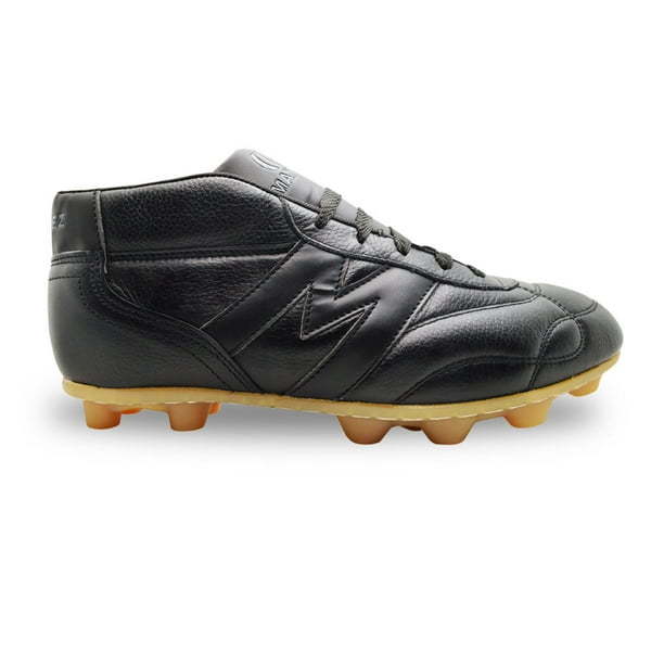 Manriquez Botines de fútbol piel tachones suela hule fútbol tierra firme negro