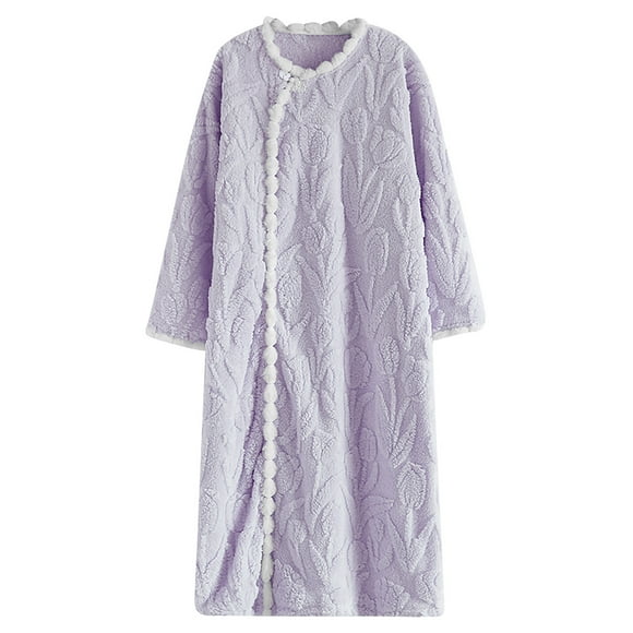Srogem Flannel Nightgown for Women Fuzzy Fleece Cozy Warm Winter Pullover Loungewear Button Crewneck Plush Sleep Dresses