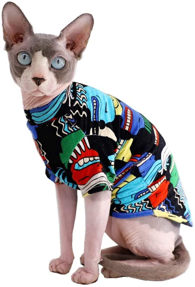 Sphynx Hairless Cat Cute Summer Cotton T-Shirts Pet Clothes,Round Collar Kitten Shirts Cats Apparel 