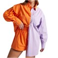 thumbnail image 1 of Primavera y verano de dos piezas que bloquean el color de un solo pecho camisa de solapa de manga larga pantalones cortos traje informal de moda suelta Pompotops qwe22678, 1 of 5