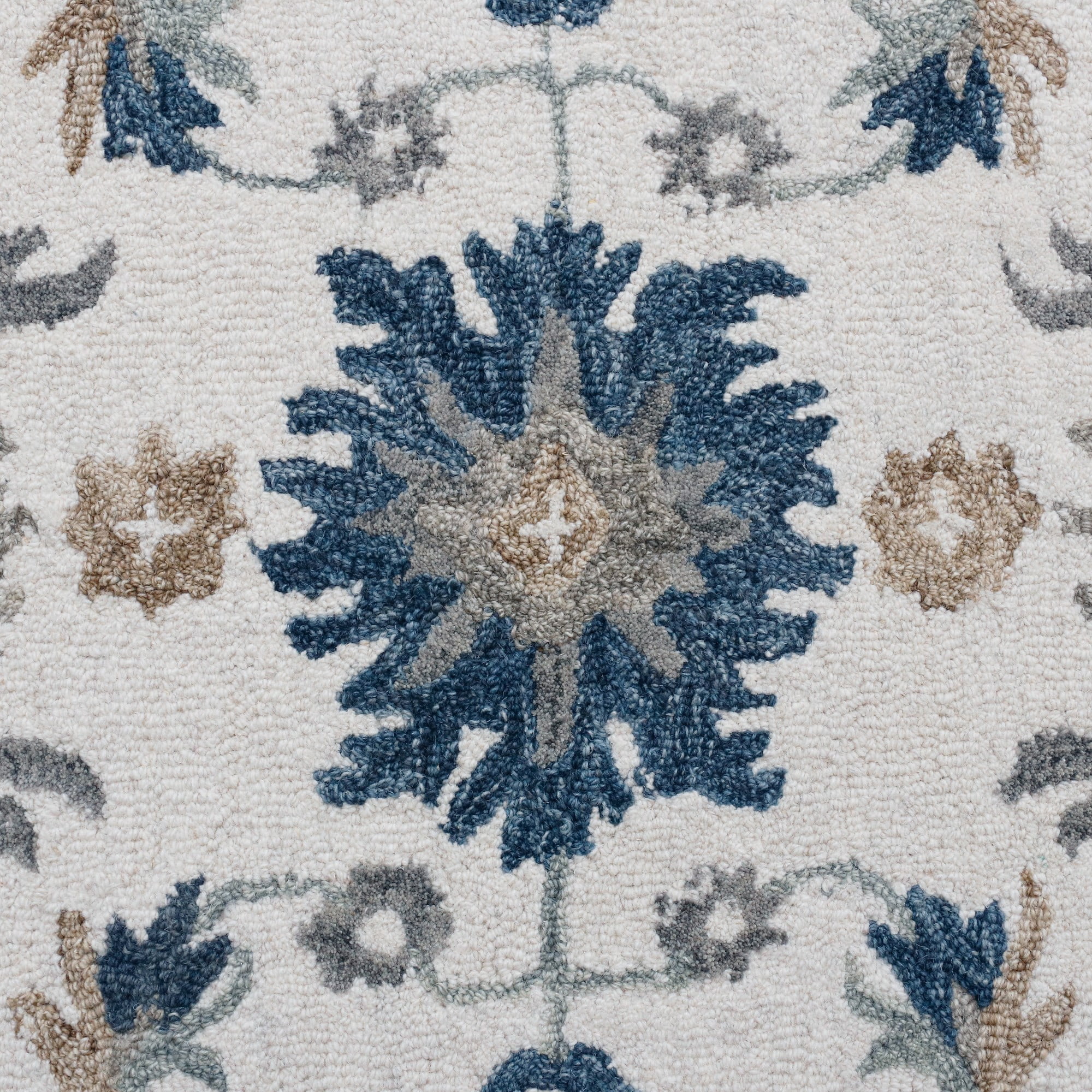 Laddha Home Designs 5' x 7.75' Hand Tufted Floral Wool Area Throw Rug - Cream and Blue
