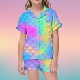 thumbnail image 2 of Vêtements pour Fille Tout-Petit Pyjamas Thermiques Mode Enfants Imprimé Boutonné Col à Revers Manches Courtes Ensemble de Pyjamas Shorts, 2 of 4