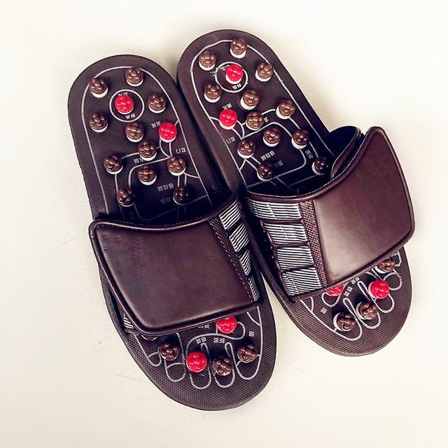 Hombres y mujeres zapatos de masaje 82 puntos de acupuntura zapatillas de masaje de pies hogar pareja sandalias y zapatillas-marrón Afortunado Sencillez