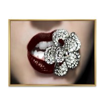 Designart 'Detail Of Sexy Red Girl Lips' Modern Framed Canvas Wall Art Print