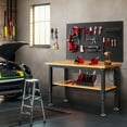thumbnail image 2 of Workbench for Garage,ENJOYWOOD Heavy-Duty 48 inch 2 Tier Wood Work Bench with Storage Pegboards,Rubber Mat,Power Outlets, Rubber Wood Tabletop 2000 LBS Load Bearing Workstation Garage Desk Work Table, 2 of 9