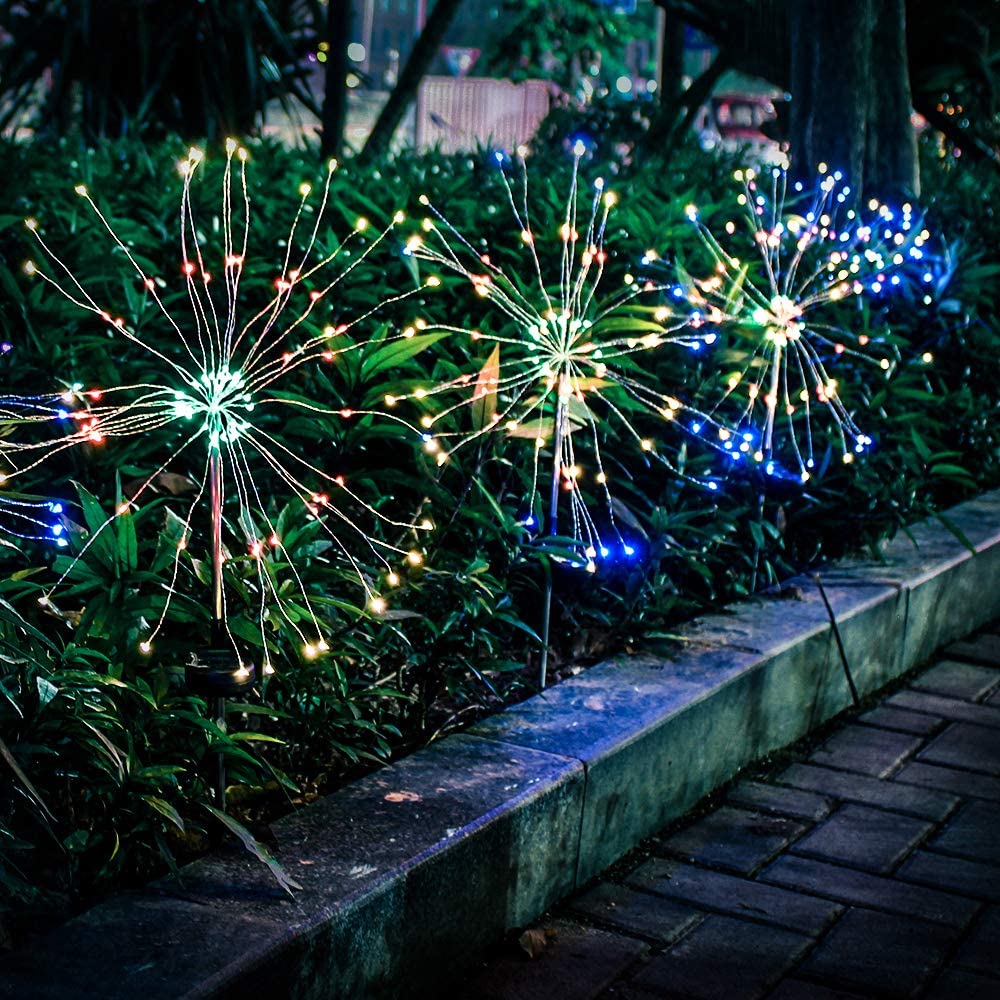 Solar Lights Outdoor - 2 Pack Solar Garden Lights Outdoor Decorative with 120 LED Powered 40 Copper Wires Multi Color Solar Fireworks Lights for Walkway Patio Backyard Yard Lawn Christmas - image 3 of 8