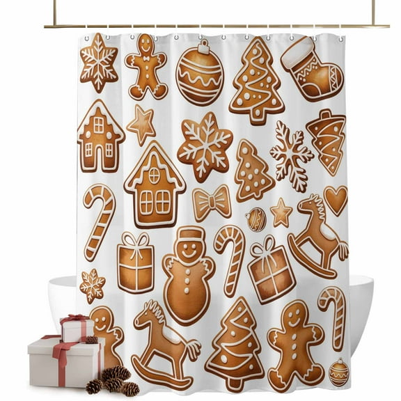 Christmas Tree Gingerbread Man Bathroom Shower Curtain House Snowflake Winter Waterproof Washable Shower Curtains for Bathtub Bath Decor with Grommets and Hook 66 X 72 Inch