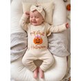 thumbnail image 6 of RUINIXCW Newborn Baby Girl My First Halloween Fall Winter Clothes Infant Baby Girls Waffled Romper Pumpkin Embroidery Long Sleeve Jumpsuit with Headband, 6 of 9