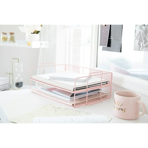 Blu Monaco Pink Mesh Paper Tray - Set of 2