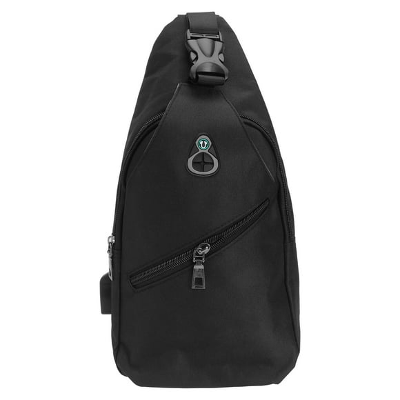 Bolso bandolera bandolera de cuero de la PU de los hombres con bolsa de ocio con cremallera para auriculares USB (Negro)