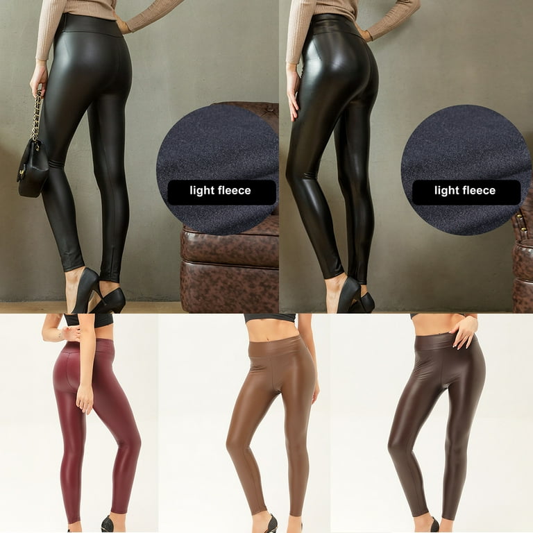 Women's Fleece Lined Leggings Faux Leather High Waisted Yoga Pants Warm  Workout Tights 