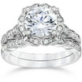 thumbnail image 1 of 2Ct Diamond Halo Engagement Ring 14K White Gold Wedding Ring Set Lab Grown, 1 of 3
