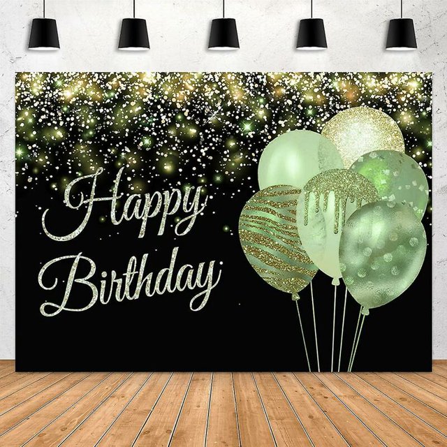 Fondo verde de feliz cumpleaños de 7x5 pies, brillo dorado brillante, puntos brillantes, dulce 16th Girls, fondo de fotografía para mujeres, decoración de fiesta para adultos JFHHH pequeña