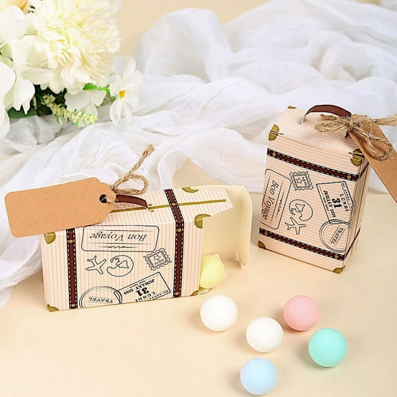 Balsa Circle 24 Light Brown Favor Boxes Travel Suitcase Design Tags Wedding