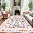 thumbnail image 2 of 9x12 Vintage Floral Area Rug, Washable Large Boho Living Room Rugs, Non Shedding Indoor Floor Carpet, Low Pile Foldable Stain Resistant Carpet for Dining Room, Office, Home Decor (Pink), 2 of 9