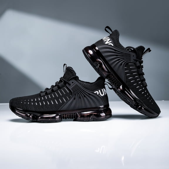 CZV Men Running Sports Shoes Walking Sneakers Air Cushion Non Slip Breathable Fashion Casual with Mesh Athletic Shoes Black