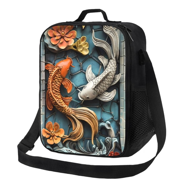 Fotbe Colorful Koi Fish Art Lonchera Bolsa de Almuerzo para Hombres y Mujeres, Lonchera de Gran Capacidad, Bolsa de Almuerzo Reutilizable, Bolsa Térmica Aislante