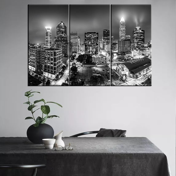 TISHIRON 3PCS Framed Canvas Wall Art Set,36"x24" Cityscape on a Foggy Night Canvas Art Decor