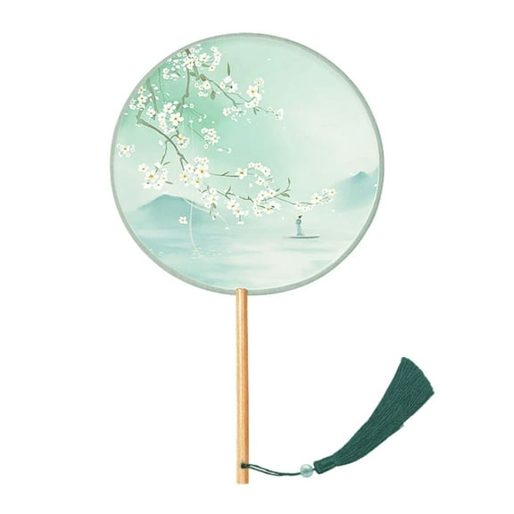YIEMEEN Handhelds Chinese Fan Classical Tassels Inks Painting Fan Round Silk Fan