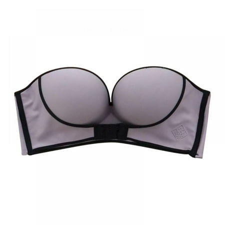 

Women Padded Gather Strapless Bra Super Push Up Front Buckles Bra