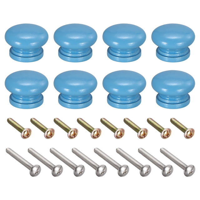 Tiradores redondos de madera, manijas de 33x23mm para cajones con tornillos, paquete de 8 en azul