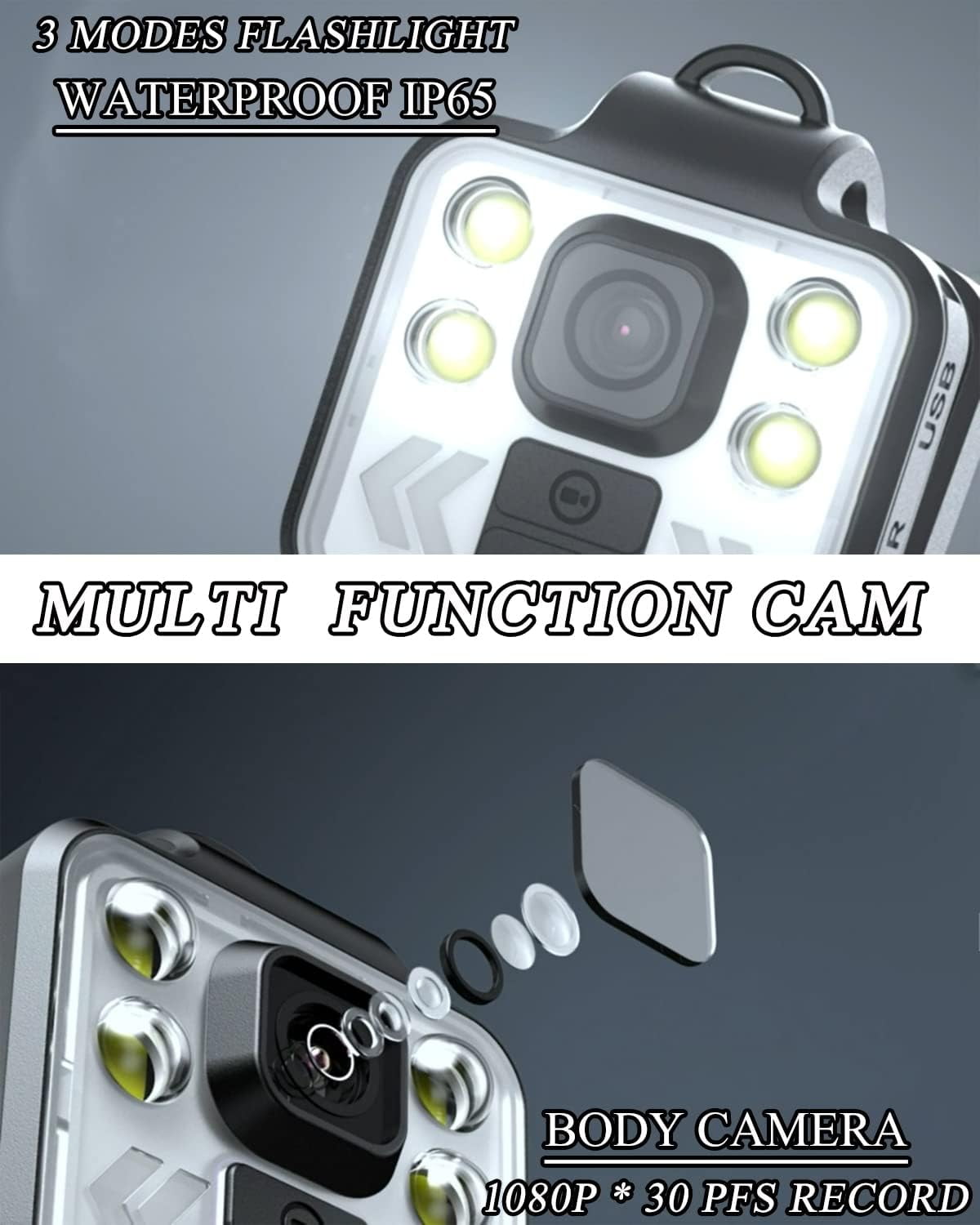 Body Camera with Audio & Video Recording - 1080P Mini Small Portable Sport 64G Cam Recorder - Flashlight Headlamp Waterproof Cam- for Child Pet Home Outdoor Fishing Camping (With Magnetic Lanyard)