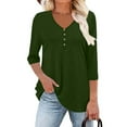 thumbnail image 5 of HongQid 3/4 Sleeve Tops for Women V Neck with Button Cute Basics Tees Casual Fashion Summer T Shirts Business Work Tee Top, 5 of 8