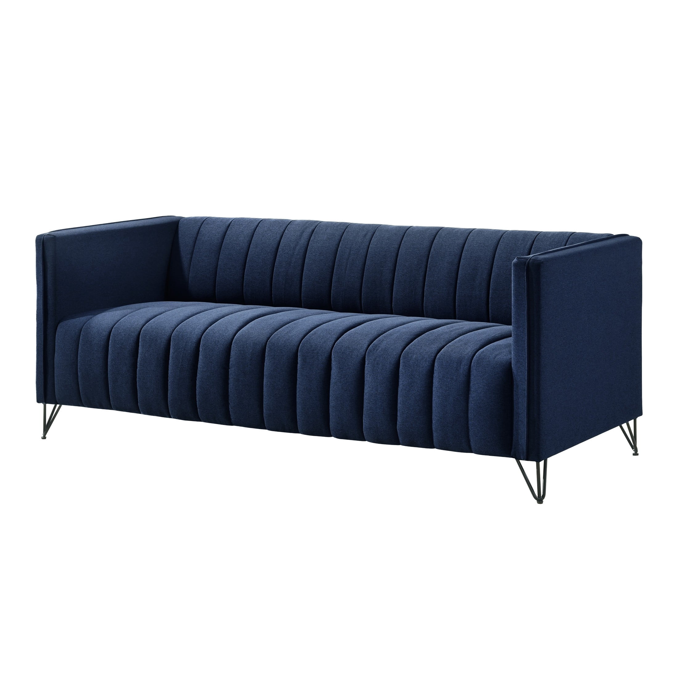 Home Design Kurtis 2-Piece Living Room Set with Square Arm Loveseat and Sofa, Channel-Tufted Upholstery, Blue